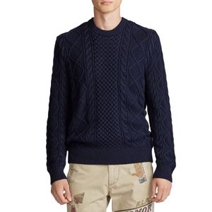 Polo Ralph Lauren Hunter Navy Aran Crewneck Sweater Men Medium Cotton Fishermen